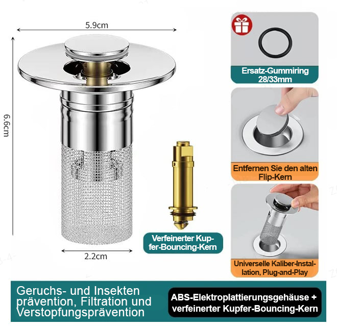 🔥Letzter Tag der Aktion 49 % Rabatt🔥Pop-up-Abflussfilter für Waschbecken----🛀Beseitigt Gerüche und verhindert Verstopfungen
