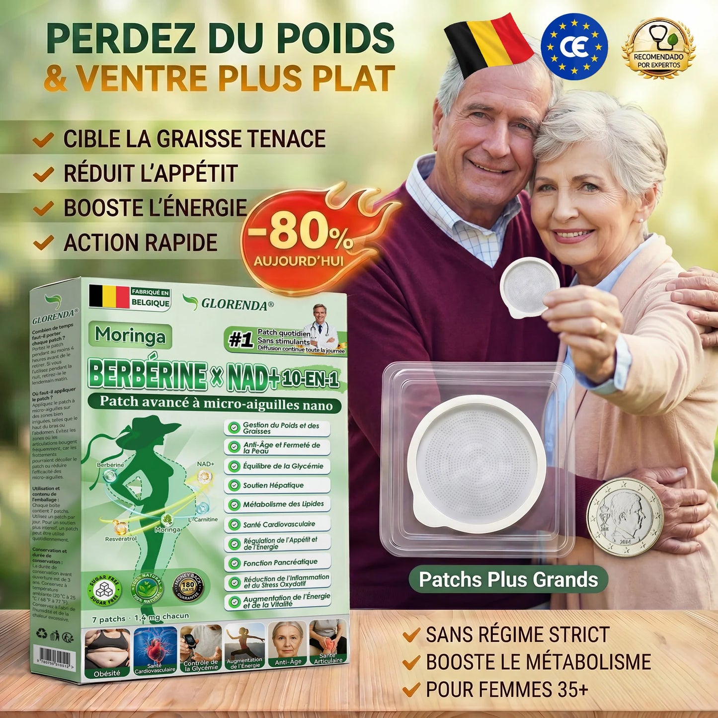 Boutique officielle 🧁 ❇ 𝐆𝐋𝐎𝐑𝐄𝐍𝐃𝐀® Moringa · Berbérine + NAD+ – Patch Microneedle Nano Avancé 10-en-1 (1×/jour, résultats visibles en 7 jours) | Obésité, relâchement cutané, apnée du sommeil, articulations, etc.
